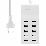 HUB USB statie de incarcare cu 10 porturi USB 60W 10A 8 x 2.4 A 2x 1A 1m alb, PLS