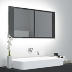vidaXL Dulap de baie cu oglindă & LED, gri extralucios, 90x12x45 acril, vidaXL
