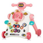 Antemergator multifunctional 5 in 1 cu Volan ghidon reglabil Roti antiderapante angrenaje rotative dimensiune 40.5 x 43.5cm Pink Car, MalPlay
