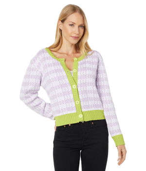 Imbracaminte Femei KENDALL  KYLIE Cropped Gingham Cardi Optic WhiteLilac, KENDALL + KYLIE