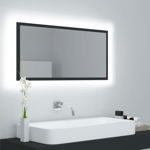 vidaXL Oglindă de baie cu LED, gri, 90x8,5x37 cm, acril, vidaXL