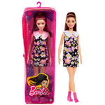 Papusa barbie fashionista satena cu rochie cu imprimeu floral