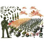 Set 307 figurine soldati si baza militara, KIK, Plastic, +4 ani, Verde kaki