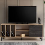 Comoda Tv cu rafturi Gordes - Dark Brown, Stejar - Maro , 140x55x40 cm, Kalune Design