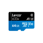 LEXAR 64GB High-Performance 633x microSDXC UHS-I, up to 100MB/s read 45MB/s write C10 A1 V30 U3, Global EAN: 843367119684, LEXAR