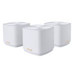 Asus dual-band large home Mesh ZENwifi system, XD4 PLUS 3 pack; white, AX1800 , 1201 Mbps+ 574 Mbps, 128 MB Flash, 256 MB RAM ; IEEE 802.11a, IEEE 802.11b, IEEE 802.11g, WiFi 4 (802.11n), WiFi 5 (802.11ac), WiFi 6 (802.11ax), IPv4, IPv6, 2 x antene inter, Asus