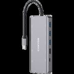 CANYON 13 in 1 USB C hub  with 2*HDMI  3*USB3.0: support max. 5Gbps  1*USB2.0: support max. 480Mbps  1*PD: support max 100W PD  1*VGA 1* Type C data  1*Glgabit Ethernet  1*3.5mm audio jack  cable 15cm  Aluminum alloy housing 130*57.5*15 mm DarK gray