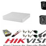 Sistem supraveghere video Hikvision 2 camere 5MP Turbo HD, IR80m si IR40m, DVR Hikvision 4 canale, full accesorii, Hikvision