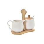 Recipient pentru lapte și zahăr DKD Home Decor Natural Porțelan Alb Bambus 3 Piese (19,5 x 7,5 x 17,5 cm), DKD Home Decor