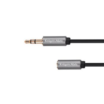 Cablu audio Kruger&Matz Jack 3.5 mm Male - Jack 3.5 mm Female, 1m, negru