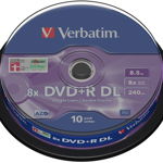 Mediu stocare Verbatim DVD+R 8.5GB Double Layer 8x Matt Silver spindle 10 buc