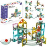 Set de Constructie Magnetic cu Tevi Tiles 3D, 3x minge colorata, Jucarie Educationala si Creativa STEM, cu 66 Piese magnetice, forme multiple, Dezvoltarea Abilitatilor Motrice si a Imaginatiei, Multicolor, VisionHub