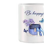 Cana ceramica personalizata cu textul "Be Happy", pentru femei, Stickers Factory, 330 ml, 