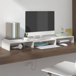 vidaXL Stand pentru monitor, alb, 80x24x10,5 cm, lemn masiv de pin, vidaXL