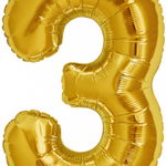 Balon aniversar Maxee, cifra 3, auriu, 80 cm