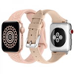 Set 2 curele Apple Watch 3 / 4 / 5 / 6 / 7 / 8 / SE series 38 / 40 / 41 mm, model gravat, silicon, piele, roz, crem, krasscom