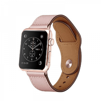 Curea din piele genuina pentru Apple Watch 1 / 2 / 3 / 4 / 5 series 38 / 40 mm roz, krasscom