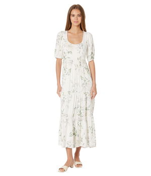 Imbracaminte Femei Saltwater Luxe Miki Chiffon Whimsical Florals Short Sleeve Maxi Dress Ivory, Saltwater Luxe