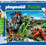 Puzzle Schmidt - In tinutul dinozaurilor, 100 piese, include 1 figurina Playmobil (56042), Schmidt
