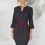 Rochie Bonnie cu buline si benzi rosu-bleumarin