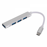 HUB USB Type-C multiport 3 x USB 2.0 1 x USB 3.0 carcasa aluminiu pentru MacBook Chromebook laptop cu incarcare Type-C argintiu, krasscom