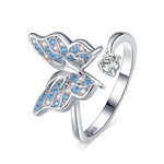 Inel reglabil din argint Blue Crystal Butterfly, EdenBoutique