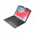 Husa carcasa cu tastatura bluetooth si touchpad pentru iPad Pro 12.9 2018 / 2020 cu taste iluminate 7 culori si suport touchpen model A1876 / A1895 / A1983 / A2014 / A2069 . A2229 / A2232 / A2233 negru