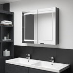 vidaXL Dulap de baie cu oglindă și LED, gri strălucitor, 80x12x68 cm, vidaXL
