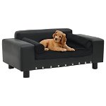 vidaXL Canapea pentru câini, negru, 81x43x31cm, pluș & piele ecologică, vidaXL