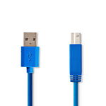 cablu imprimanta usb 3.2 usb-a tata - usb-b tata, 2m, albastru, nedis, NEDIS