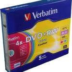 Dvd+rw verbatim 4.7gb, 120min, viteza 1-4x, set 5 buc, single layer, carcasa, "colours" "43297"
