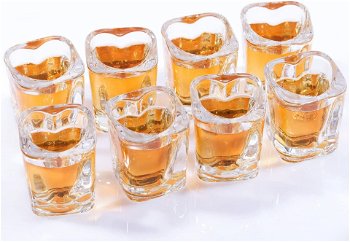 Set de 8 pahare de tequila patrate Srgeilzati, sticla, transparent, 59 ml