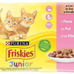 FRISKIES Pachet 4 plicuri JUNIOR pt pisicuţe, cu Pui în sos 4x85g, Friskies