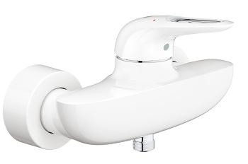 Baterie dus Grohe Eurostyle, monocomanda, 1/2, cartus ceramic, protectie reflux, limitator debit/temperatura, maner gol, alb, Grohe