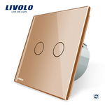 Intrerupator dublu cu revenire reset Livolo VL-C702H-13 cu touch din sticla Auriu