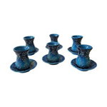 Set ceai ceramic lucrat manual, EHA, 6 pahare, Albastru