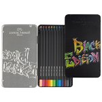 Creioane colorate, 12culori, cutie metal, Black Edition, Faber-Castell, Faber-Castell