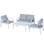 Outsunny Set Mobilier de Grădină 4 Piese, Canapea și Scaune din Aluminiu, Masa cu Blat de Sticlă, Alb și Gri | Aosom Romania, Outsunny