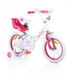 Bicicleta pentru fetite Byox cu roti ajutatoare si portbagaj papusi Princess White 16 inch, Byox
