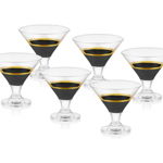 Set 6 cupe pentru inghetata Mia, sticla, negru/auriu, 8x8x9 cm - Mia, Negru, Mia