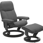 Fotoliu cu taburet Stressless Consul Classic cadru Grey, tapiterie piele Batik Grey