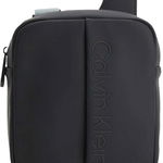 Calvin Klein, Geanta crossbody din piele ecologica cu logo in relief, Negru