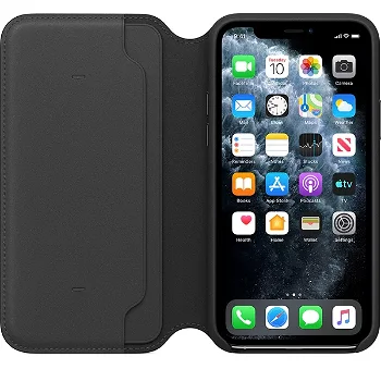iPhone 11 Pro - Husa Flip tip Leather Folio, deschidere orizontala - Negru, Apple