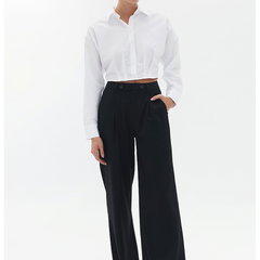 Pantaloni cu talie inalta si pliuri - Negru, OXXO