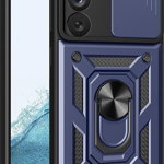Husa blindata cu inel metalic si protectie camera pentru Samsung Galaxy S23, Hurtel, TPU, Albastru/Negru
