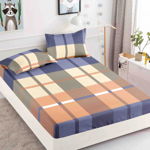 Husa de pat cu elastic din Bumbac Finet + 2 Fete de Perna - Carouri Colorate, JOJO HOME