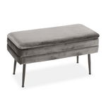 Bancheta cu spatiu de depozitare Madison, Versa, 79.5 x 42 x 37.5 cm, catifea/lemn de pin, gri deschis, Versa