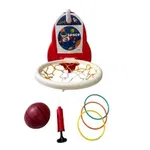 Set 2 in 1 cos baschet cu inel plastic 25 cm, pompa, minge 14 cm si joc inele, -