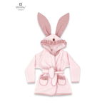 Halat de baie MimiNu cu urechi din bumbac si thermo fleece 6-24 luni Royal Powder Pink, MimiNu