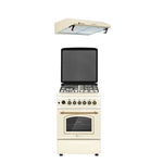 Pachet aragaz vintage Avena, MULTIF. PLUS FE60/603G+1EL si hota Alfa 60 cm, Studio Casa, 3 arzatoare gaz + 1 electric, cuptor electric, grill, rotisor, 2 motoare (Bej), Studio Casa